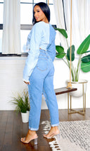 Melanie | Stylish V-Neck Long Sleeve Top - Denim - Cutely Covered