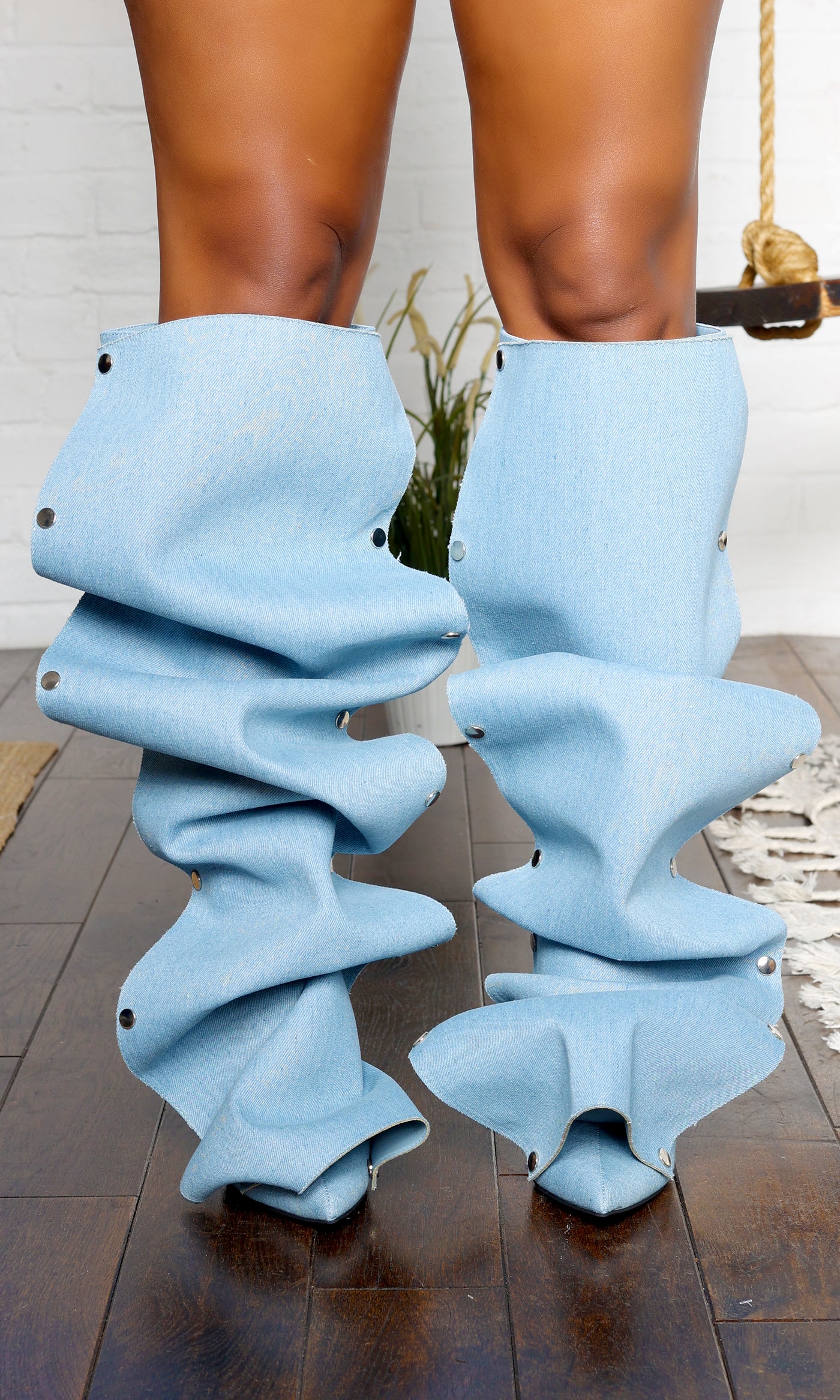 Ashley | Cool Girl Knee-High Draped Boots - Denim