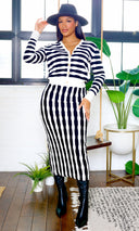 Camille Knit Bubble Stripe Cardigan Midi Skirt Set - Black/White FINAL SALE - Cutely Covered