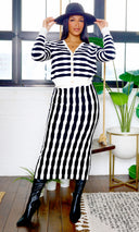 Camille Knit Bubble Stripe Cardigan Midi Skirt Set - Black/White FINAL SALE - Cutely Covered