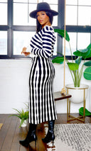 Camille Knit Bubble Stripe Cardigan Midi Skirt Set - Black/White FINAL SALE - Cutely Covered