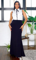 Jordyn Sequin Open Back Maxi Dress - Cream/Black FINAL SALE - Cutely Covered