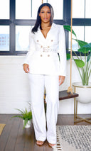 Zephanie | V-Cut Collared Blazer-Trousers Set FINAL SALE - Cutely Covered
