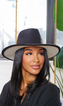 Still Trending Black w/ White Bottom | Wide Brim Panama Felt Fedora Hat with Band Unisex for Women Men - Cutely Covered