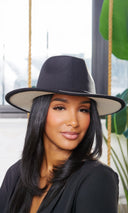 Still Trending Black w/ White Bottom | Wide Brim Panama Felt Fedora Hat with Band Unisex for Women Men - Cutely Covered