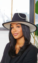 Still Trending Black w/ White Bottom | Wide Brim Panama Felt Fedora Hat with Band Unisex for Women Men - Cutely Covered