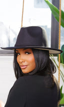 Still Trending Black w/ White Bottom | Wide Brim Panama Felt Fedora Hat with Band Unisex for Women Men - Cutely Covered