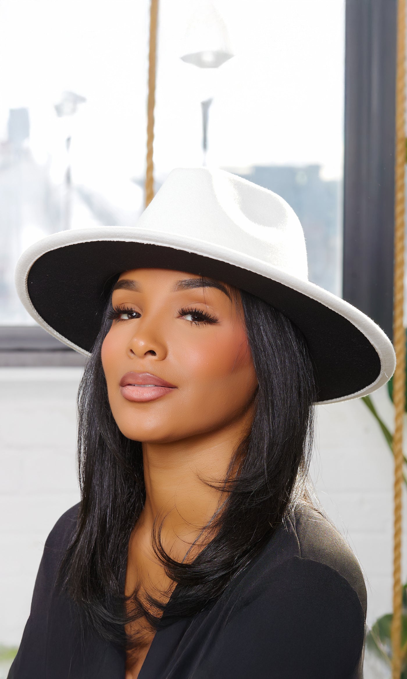 Still Trending White w/ Black Bottom | PREORDER Ships Early April Wide Brim Panama Felt Fedora Hat with Band Unisex for Women Men