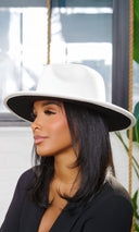 Still Trending White w/ Black Bottom | Wide Brim Panama Felt Fedora Hat with Band Unisex for Women Men - Cutely Covered
