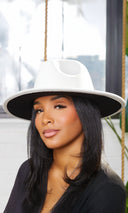 Still Trending White w/ Black Bottom | Wide Brim Panama Felt Fedora Hat with Band Unisex for Women Men - Cutely Covered