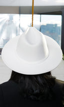 Still Trending White w/ Black Bottom | Wide Brim Panama Felt Fedora Hat with Band Unisex for Women Men - Cutely Covered