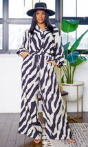 Ariela  Safari Shirt and Pant Set - Taupe Black - Cutely Covered