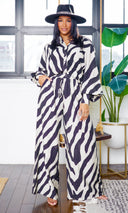 Ariela  Safari Shirt and Pant Set - Taupe Black - Cutely Covered