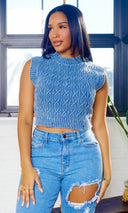 Mika | Sleeveless knitted Crop Top - Blue - Cutely Covered