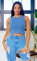 Mika | Sleeveless knitted Crop Top - Blue - Cutely Covered