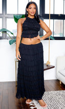 Mackenzie | Backless Tank Top and Long Maxi Skirt Set - Black - Cutely Covered