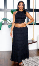 Mackenzie | Backless Tank Top and Long Maxi Skirt Set - Black - Cutely Covered