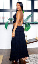 Mackenzie | Backless Tank Top and Long Maxi Skirt Set - Black - Cutely Covered