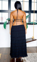 Mackenzie | Backless Tank Top and Long Maxi Skirt Set - Black - Cutely Covered