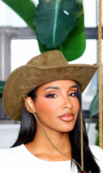 Stylish Charm | Cow Girl Western Hat - Olive