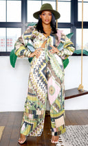 Anastasia | Geometric Print Satin Jumpuit Set - Olive Multi FINAL SALE - Cutely Covered