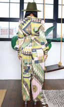 Anastasia | Geometric Print Satin Jumpuit Set - Olive Multi FINAL SALE - Cutely Covered