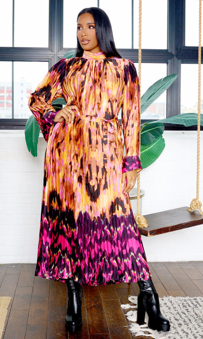 Pure Elegance | Long Sleeve Abstract Maxi Dress