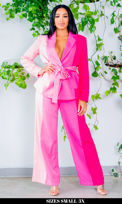 Got Her Own | Color Block Suit Set Pink - Cutely Covered