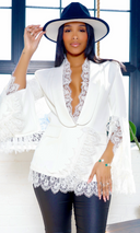 Nicole Lace-Detail Blazer - White - Cutely Covered
