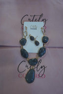 Obsidian Majesty Necklace & Earring Set- Dark Grey - Cutely Covered