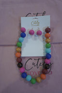 Colorful Beaded Necklace & Stud Earring Set - Cutely Covered