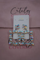 Rhinestone Square Frame Dangle Earrings - Cutely Covered