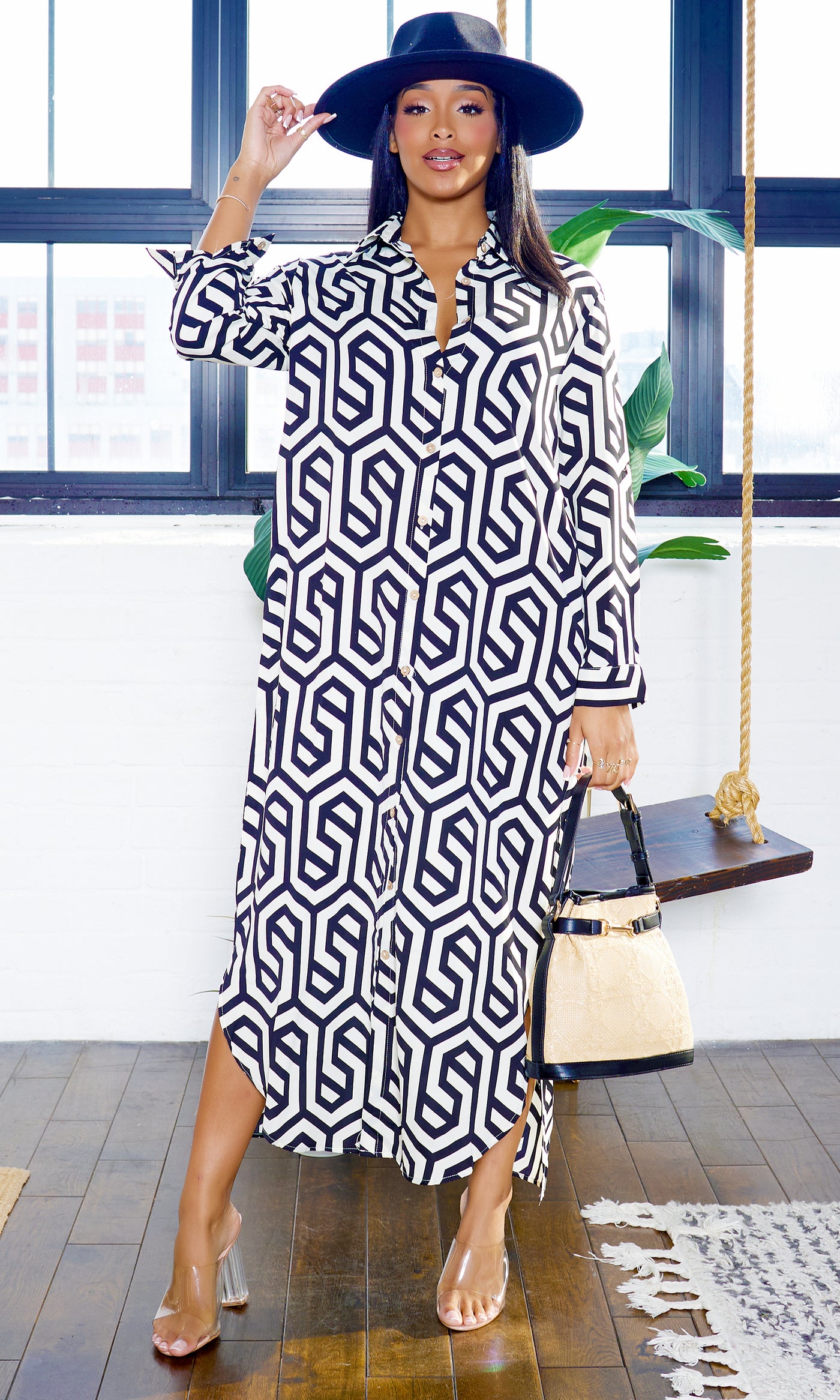 Geometric Pattern | Button Down Maxi Dress