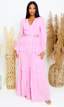 Kythira | Chiffon Puff Sleeve Maxi Dress - Pink