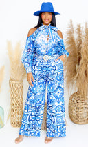 Ioannina |  Blue & White Printed Pant Set