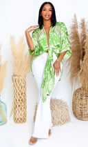 Laura| Verdant Leaf Print Kimono - Lush Green