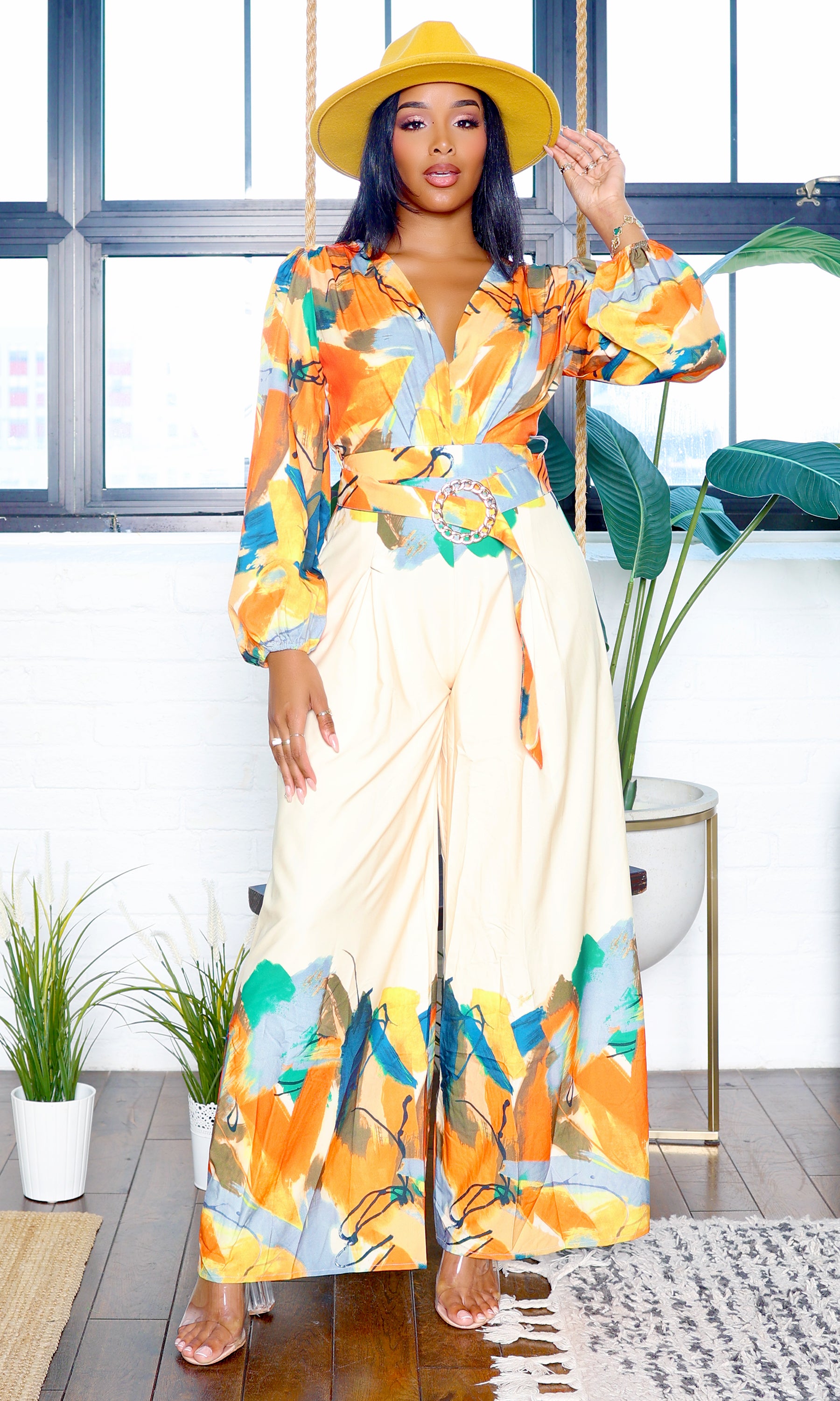 Sabrina | Long Sleeve Belted Jumpsuit - Multicolor FINAL SALE– Cutely ...