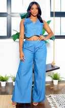 Marie | Crop Vest & Pants Set - Denim Blue
