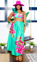 Elizabeth | Floral One Shoulder Bikini & Coverup Set -  Green Pink