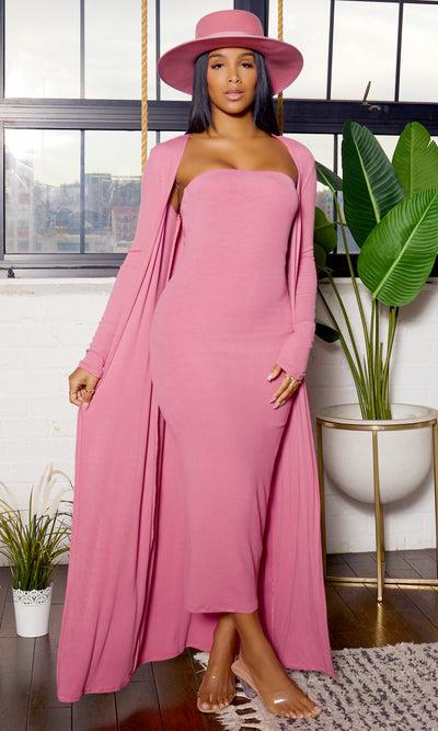 Slay Bae | Cardigan Dress Set - Pink FINAL SALE