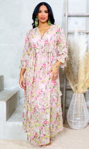 Meadow Bloom Lurex Tie-Waist Ruffle Maxi Dress