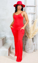 Flexi Pocket Sleeveless Jumpsuit - Red