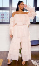Tiered Ruffle Tulle Pants Set - Blush