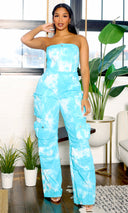 Chic Tie Dye | Strapless Utility Jumpsuit - Blue