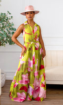 Astrid Floral Tiered Maxi Dress -Lime Multi