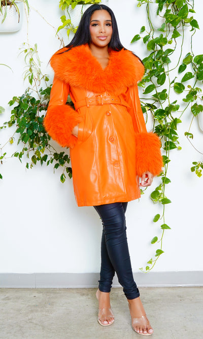 High Class Faux Fur Foxy Coat - Orange FINAL SALE