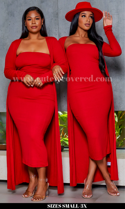Slay Bae | Cardigan Dress Set -Red FINAL SALE