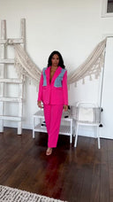 Denim Duo- The Urban Elegance Pants Set -Pink
