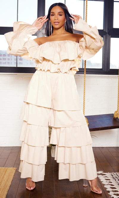 Tiered Ruffle Poplin Pants Set - Champagne PREORDER Ships End April