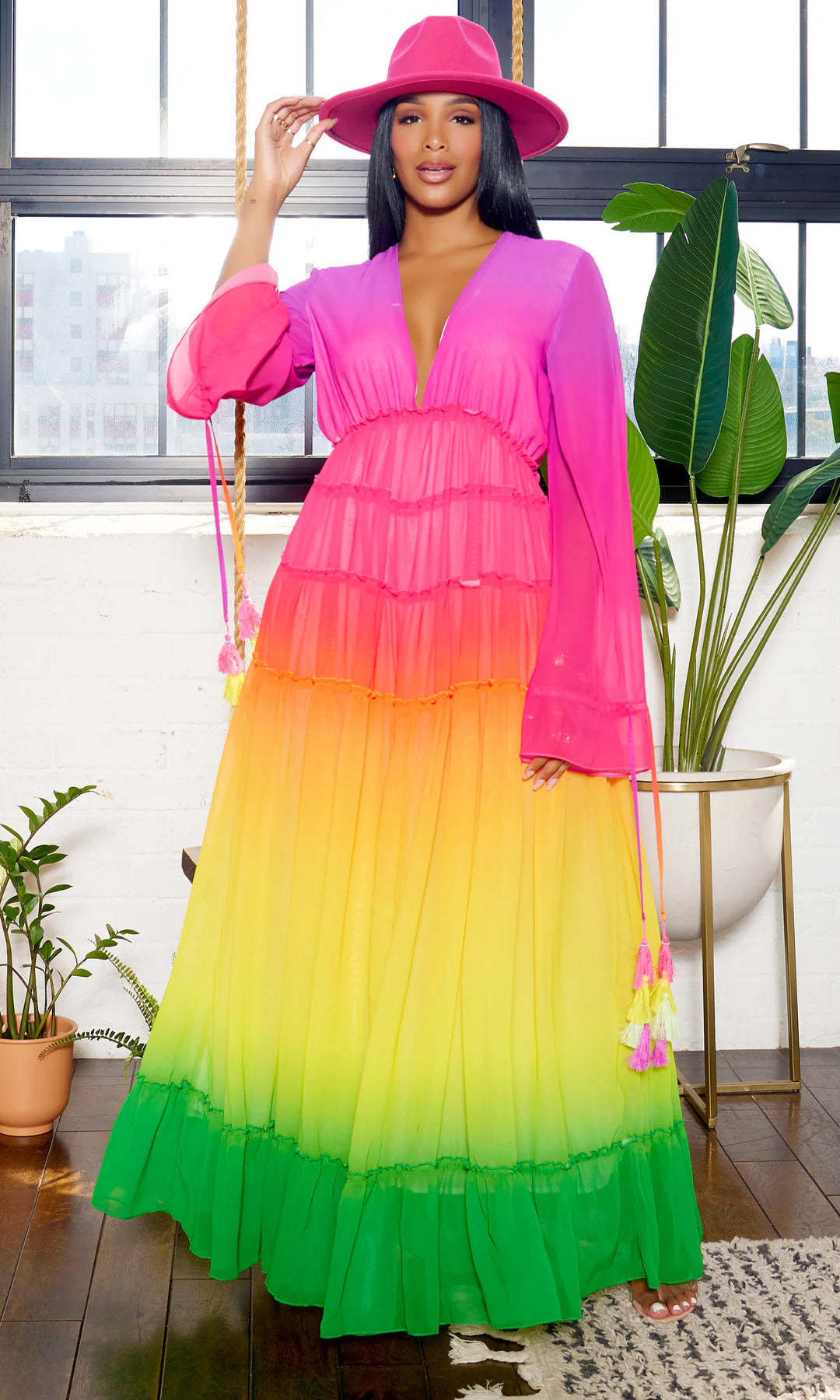 Alicia | Ruffle Ombre Maxi Dress  - Purple Rainbow
